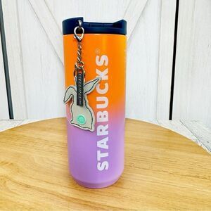Starbucks Ombre Spring Metal Tumbler‎ Cup With Lid Bunny Hang Tag Orange Purple